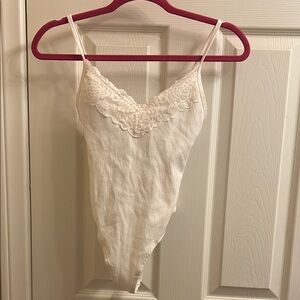 White Lace Trim Bodysuit